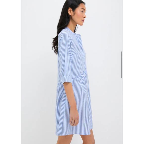 Tuckernuck Blue Stripe Royal Shirt Dress Large button down collar Stretch EUC - Picture 5 of 14